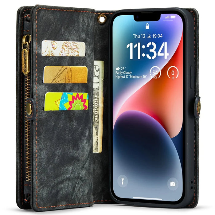 For iPhone 15 Pro Phone Cases CASEME 008 Leather Cover with Detachable Wallet and Strap - Black - 4