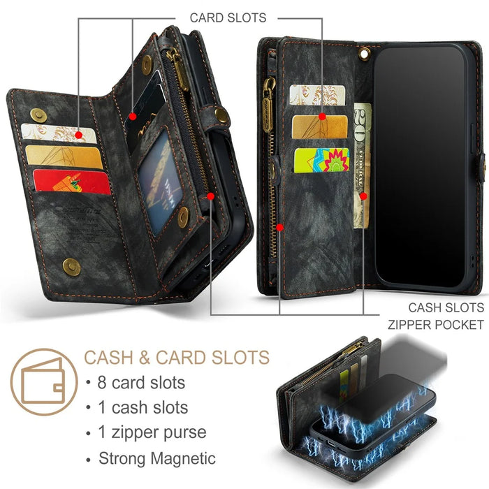 For iPhone 15 Pro Phone Cases CASEME 008 Leather Cover with Detachable Wallet and Strap - Black - 6