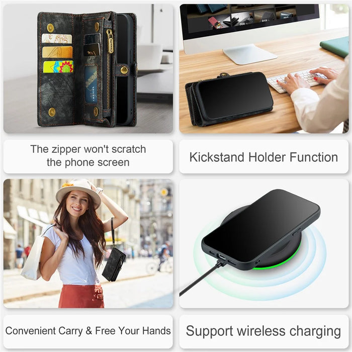 For iPhone 15 Pro Phone Cases CASEME 008 Leather Cover with Detachable Wallet and Strap - Black - 7