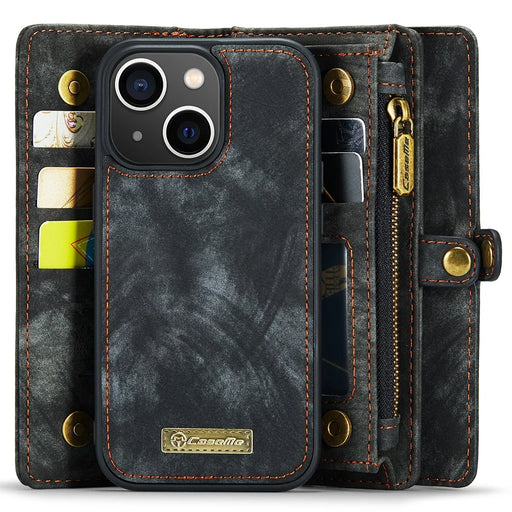 For iPhone 15 Phone Cases CASEME 008 Leather Cover with Detachable Wallet and Strap - Black - 2