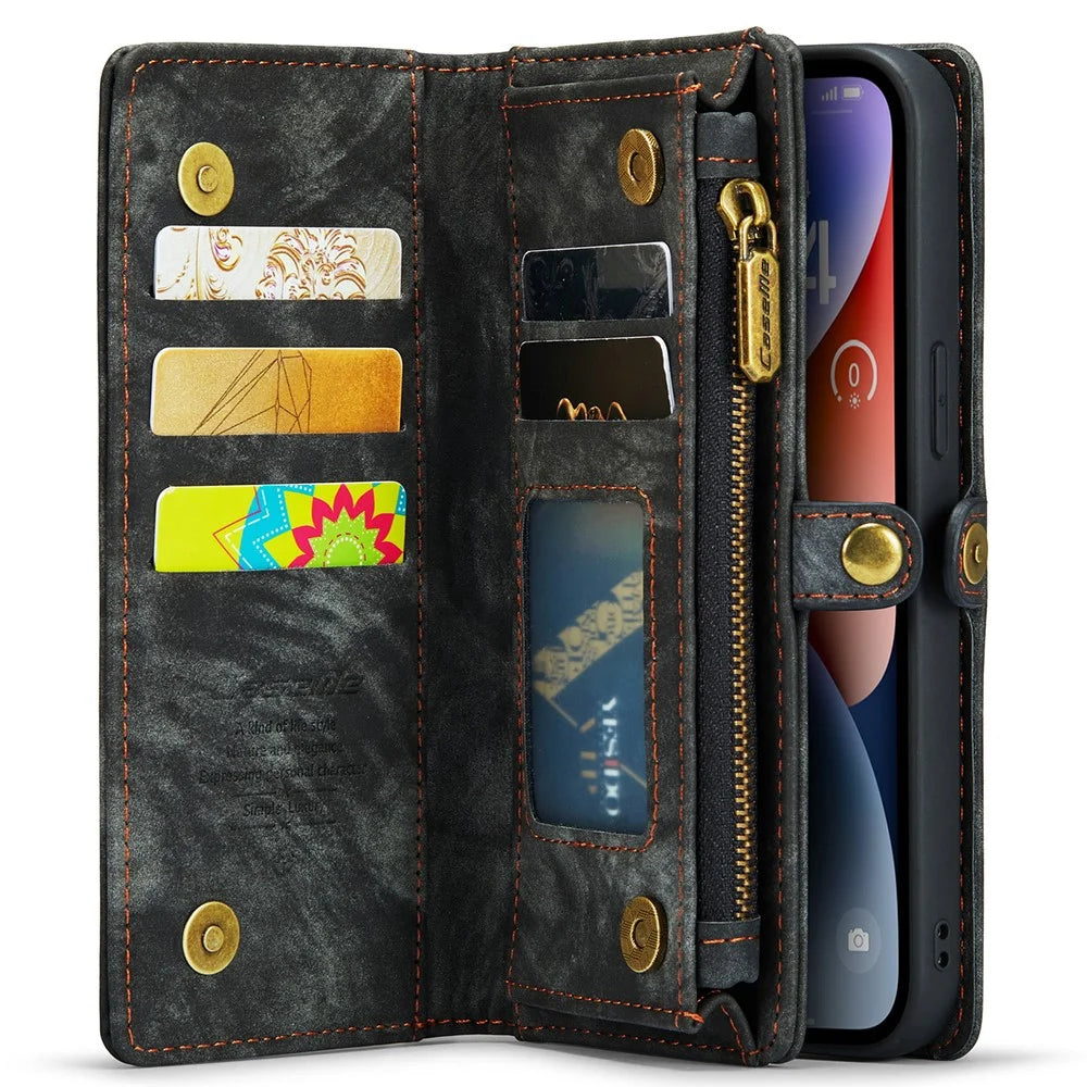 For iPhone 15 Phone Cases CASEME 008 Leather Cover with Detachable Wallet and Strap - Black - 3