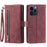 For iPhone 15 Pro Phone Shell PU Leather Wallet Stand Cover Zipper Pocket 9 Card Slots Case - Wine Red - 1