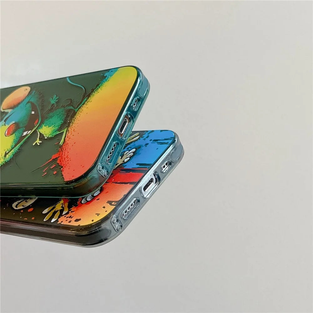 For iPhone 13 Pro Max Graffiti Animal Pattern Case PC+TPU Shock Absorbing Phone Cover - Drinking Cat - 3