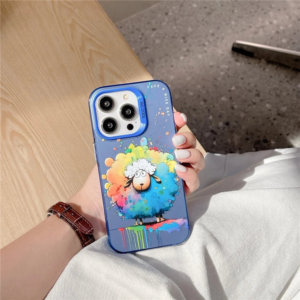 For iPhone 13 Pro Animal Pattern Printing Phone Case Graffiti Art PC+TPU Shockproof Cover - Black Cat - 4