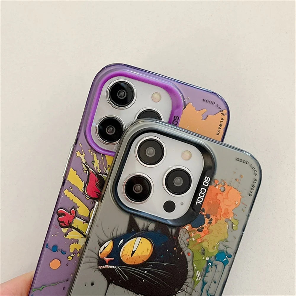 For iPhone 14 Pro Max Graffiti Phone Case Animal Pattern Printing PC+TPU Anti-Scratch Cover - Sweater Dog - 2