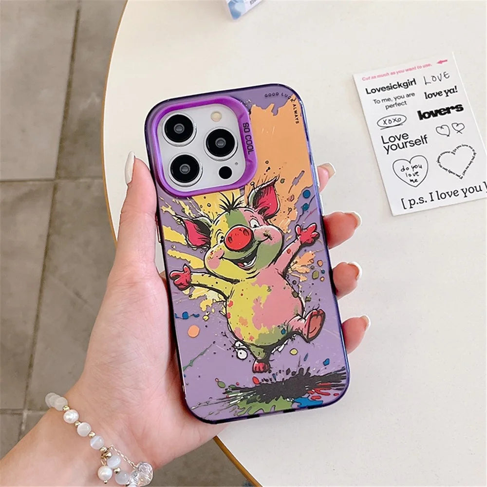 For iPhone 14 Pro Max Graffiti Phone Case Animal Pattern Printing PC+TPU Anti-Scratch Cover - Sweater Dog - 6