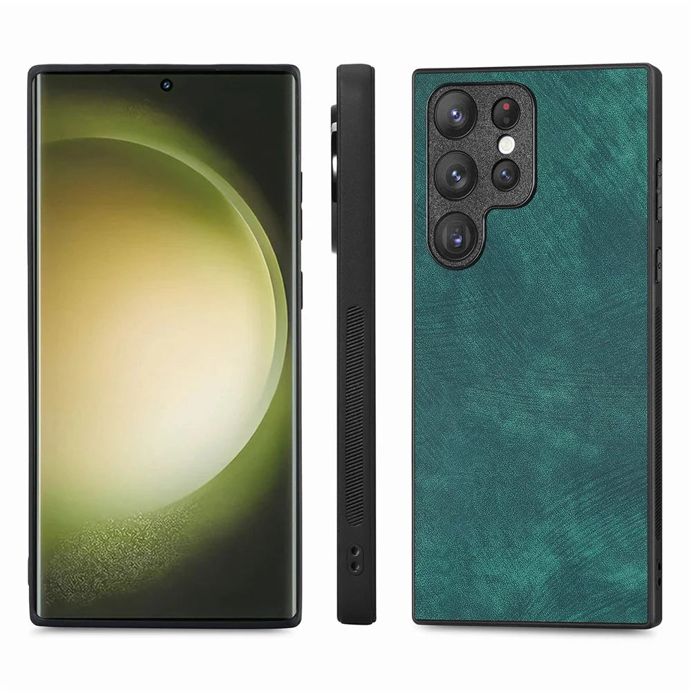 ENKAY HAT PRINCE For Samsung Galaxy S23 Ultra Retro Leather Coated PC Phone Case with 3D Curved PET HD Screen Film - Green - 2