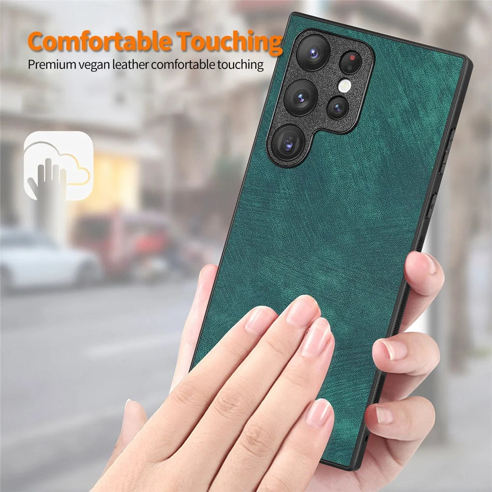ENKAY HAT PRINCE For Samsung Galaxy S23 Ultra Retro Leather Coated PC Phone Case with 3D Curved PET HD Screen Film - Green - 5