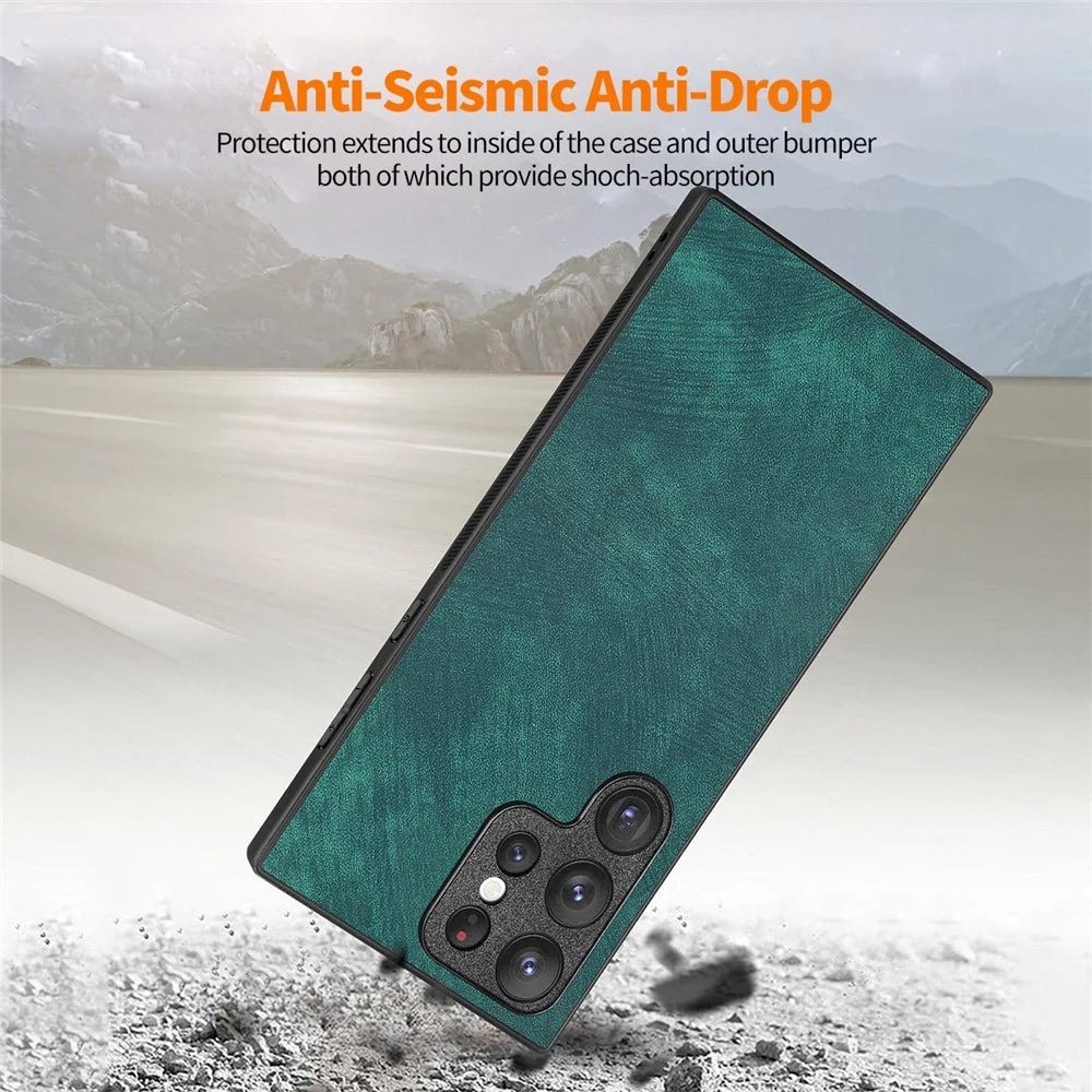 ENKAY HAT PRINCE For Samsung Galaxy S23 Ultra Retro Leather Coated PC Phone Case with 3D Curved PET HD Screen Film - Green - 6