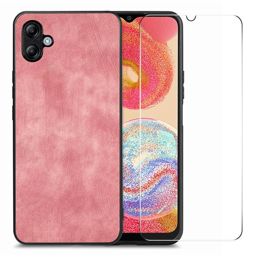 ENKAY HAT PRINCE For Samsung Galaxy A04e 4G / F04 4G / M04 4G Leather+PC Retro Phone Case with High Aluminium-silicon Glass Film - Pink - 1