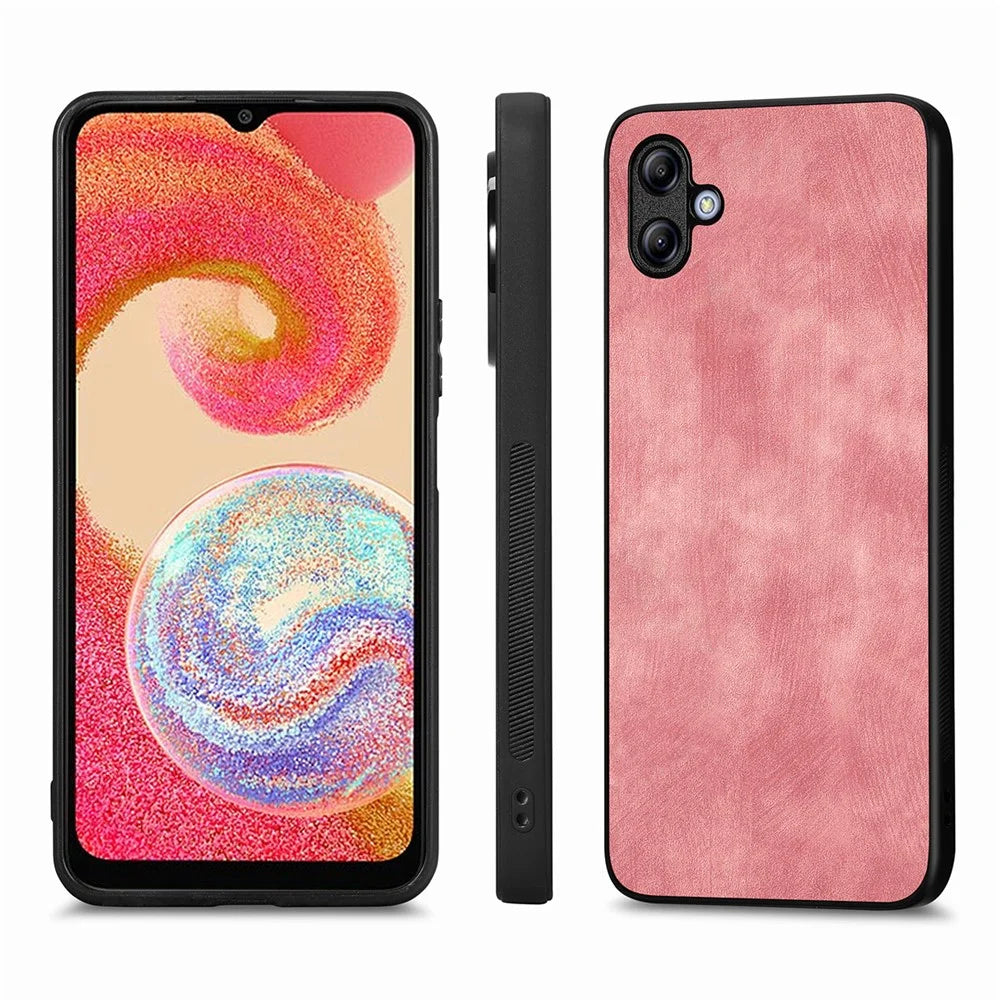 ENKAY HAT PRINCE For Samsung Galaxy A04e 4G / F04 4G / M04 4G Leather+PC Retro Phone Case with High Aluminium-silicon Glass Film - Pink - 2