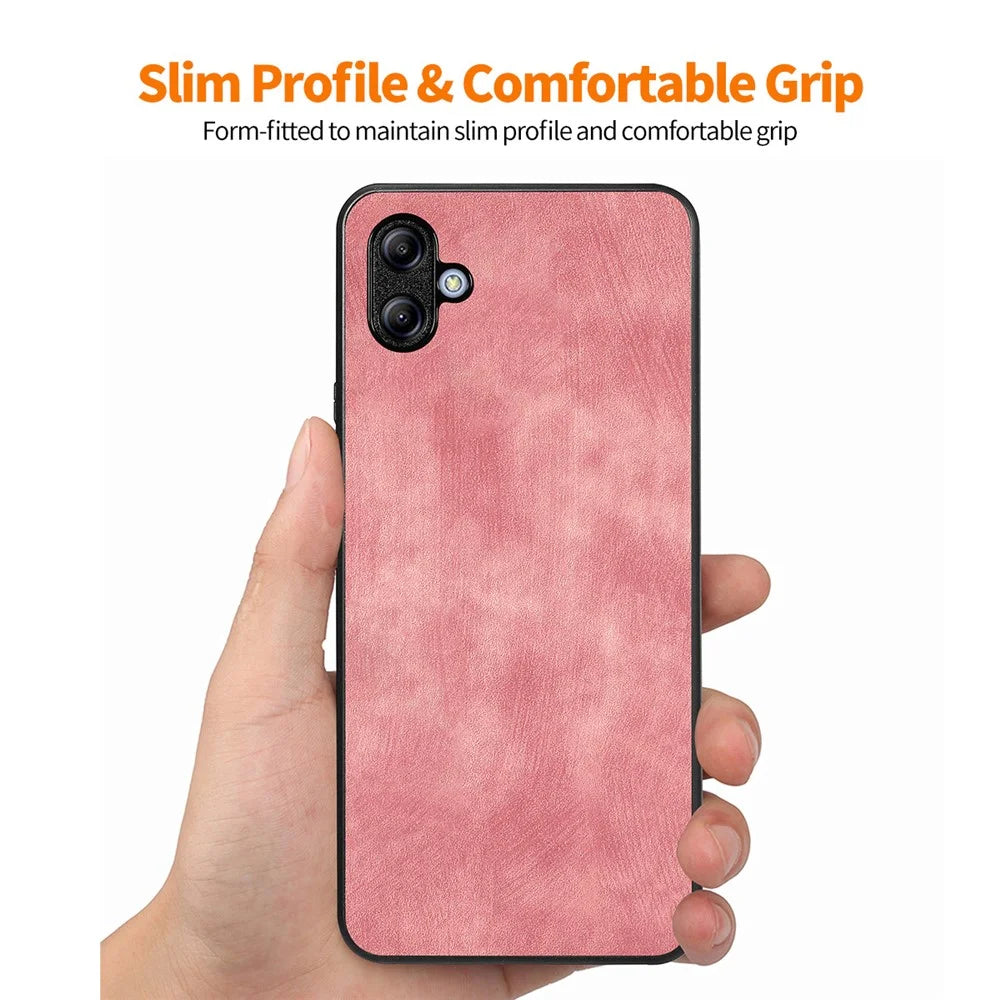 ENKAY HAT PRINCE For Samsung Galaxy A04e 4G / F04 4G / M04 4G Leather+PC Retro Phone Case with High Aluminium-silicon Glass Film - Pink - 3