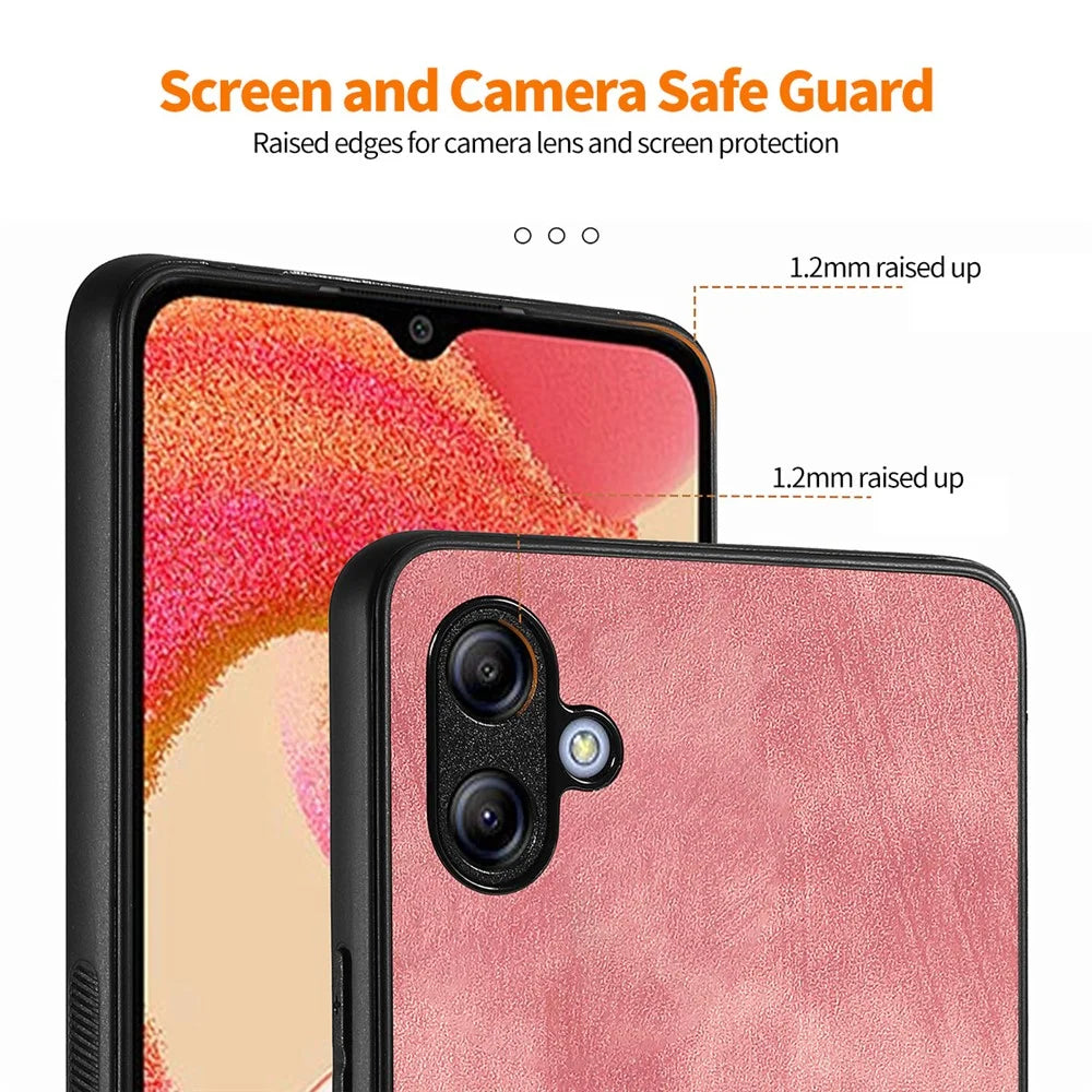 ENKAY HAT PRINCE For Samsung Galaxy A04e 4G / F04 4G / M04 4G Leather+PC Retro Phone Case with High Aluminium-silicon Glass Film - Pink - 4