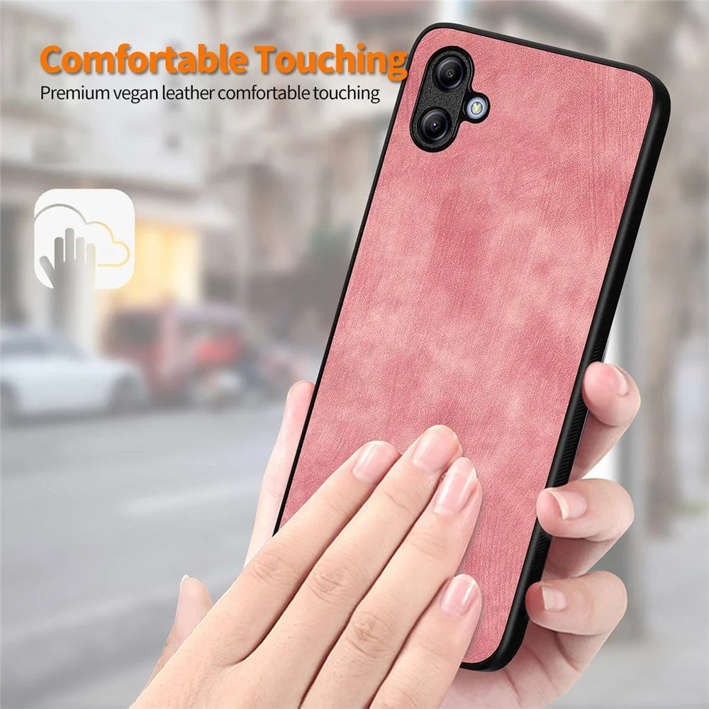ENKAY HAT PRINCE For Samsung Galaxy A04e 4G / F04 4G / M04 4G Leather+PC Retro Phone Case with High Aluminium-silicon Glass Film - Pink - 5