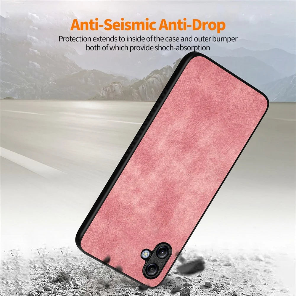 ENKAY HAT PRINCE For Samsung Galaxy A04e 4G / F04 4G / M04 4G Leather+PC Retro Phone Case with High Aluminium-silicon Glass Film - Pink - 6
