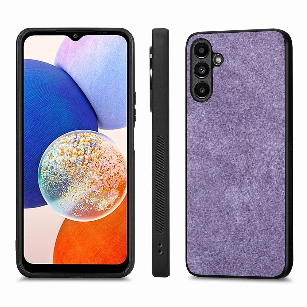 ENKAY HAT PRINCE For Samsung Galaxy A14 5G / 4G PU Leather Coated PC Retro Phone Case with High Aluminium-silicon Glass Film - Purple - 2