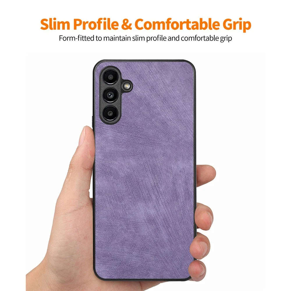 ENKAY HAT PRINCE For Samsung Galaxy A14 5G / 4G PU Leather Coated PC Retro Phone Case with High Aluminium-silicon Glass Film - Purple - 3