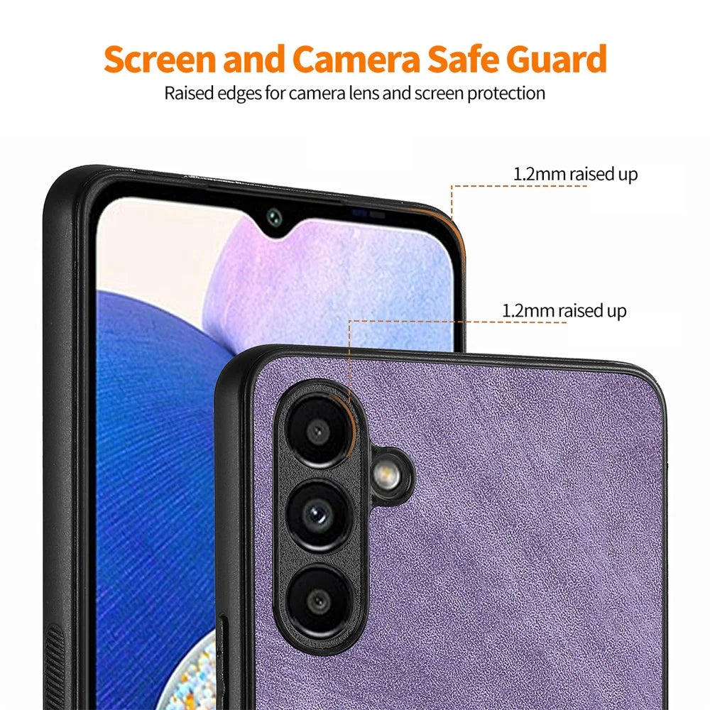 ENKAY HAT PRINCE For Samsung Galaxy A14 5G / 4G PU Leather Coated PC Retro Phone Case with High Aluminium-silicon Glass Film - Purple - 4
