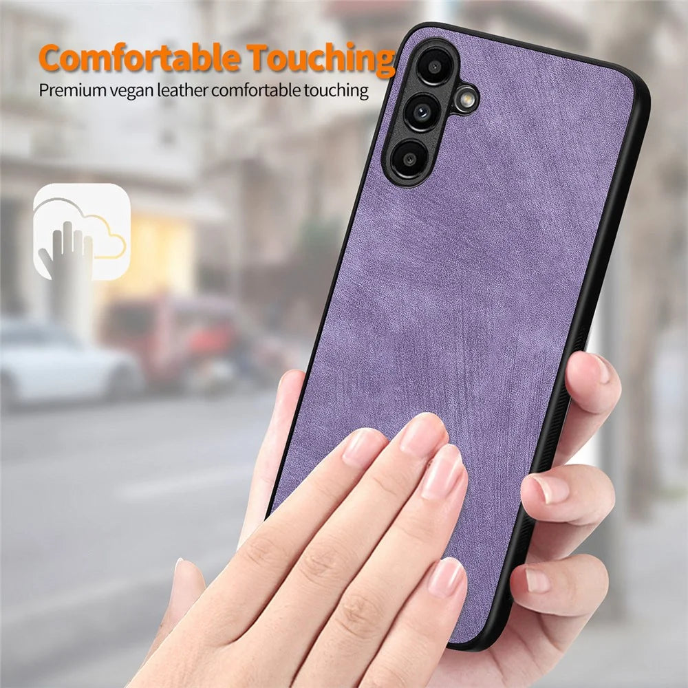 ENKAY HAT PRINCE For Samsung Galaxy A14 5G / 4G PU Leather Coated PC Retro Phone Case with High Aluminium-silicon Glass Film - Purple - 5