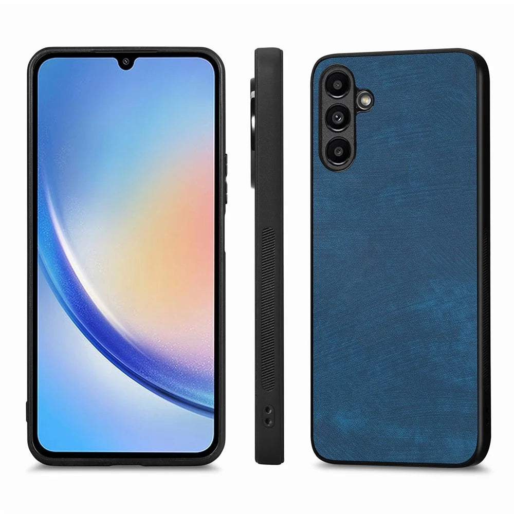 ENKAY HAT PRINCE For Samsung Galaxy A34 5G Phone Case Retro Leather+PC Cover with High Aluminium-silicon Glass Film - Blue - 2