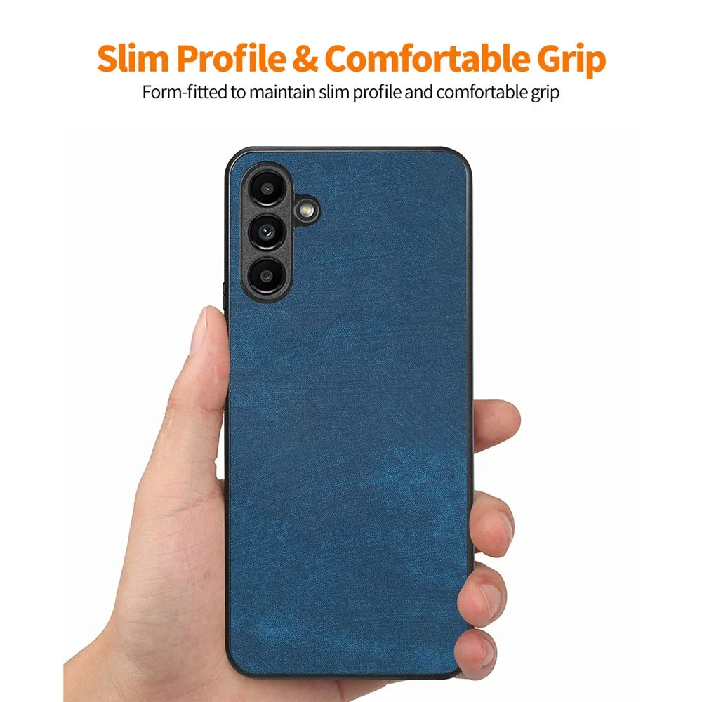 ENKAY HAT PRINCE For Samsung Galaxy A34 5G Phone Case Retro Leather+PC Cover with High Aluminium-silicon Glass Film - Blue - 3