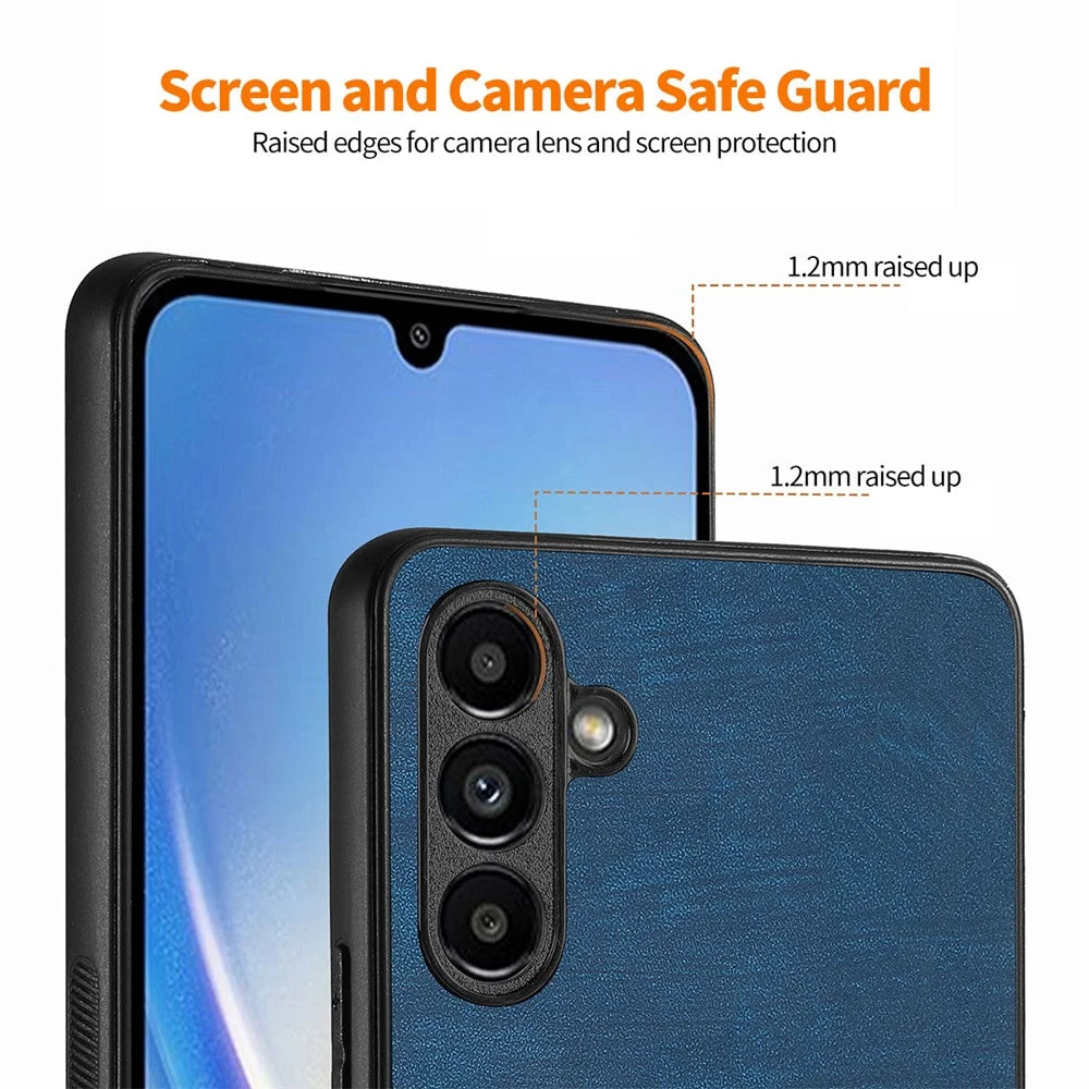 ENKAY HAT PRINCE For Samsung Galaxy A34 5G Phone Case Retro Leather+PC Cover with High Aluminium-silicon Glass Film - Blue - 4