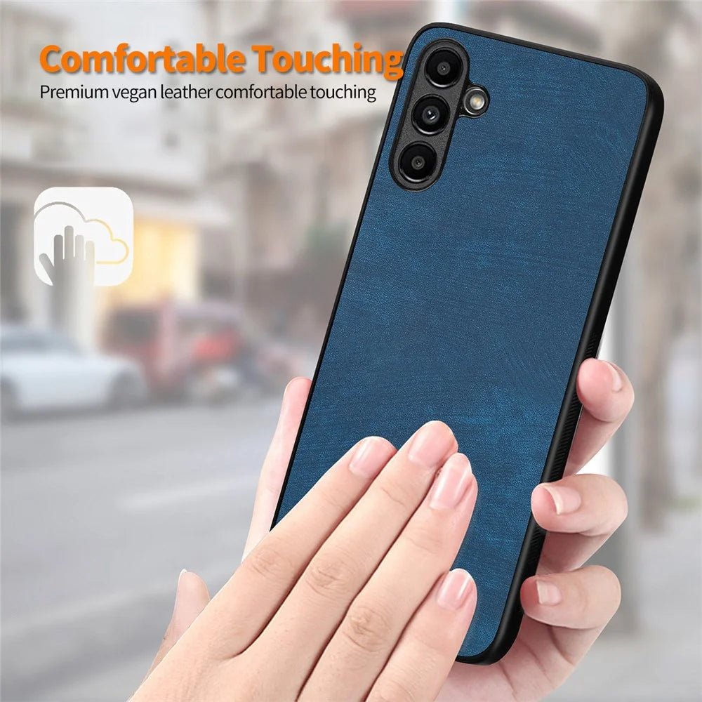 ENKAY HAT PRINCE For Samsung Galaxy A34 5G Phone Case Retro Leather+PC Cover with High Aluminium-silicon Glass Film - Blue - 5
