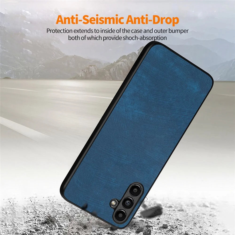 ENKAY HAT PRINCE For Samsung Galaxy A34 5G Phone Case Retro Leather+PC Cover with High Aluminium-silicon Glass Film - Blue - 6