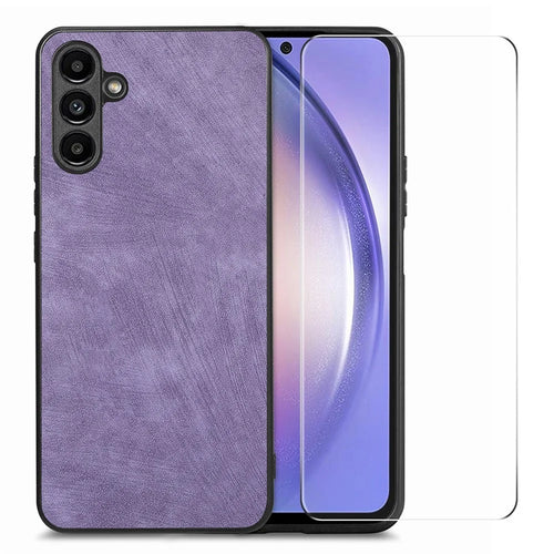 ENKAY HAT PRINCE For Samsung Galaxy A54 5G Retro PU Leather+PC Phone Case with High Aluminium-silicon Glass Film - Purple - 1