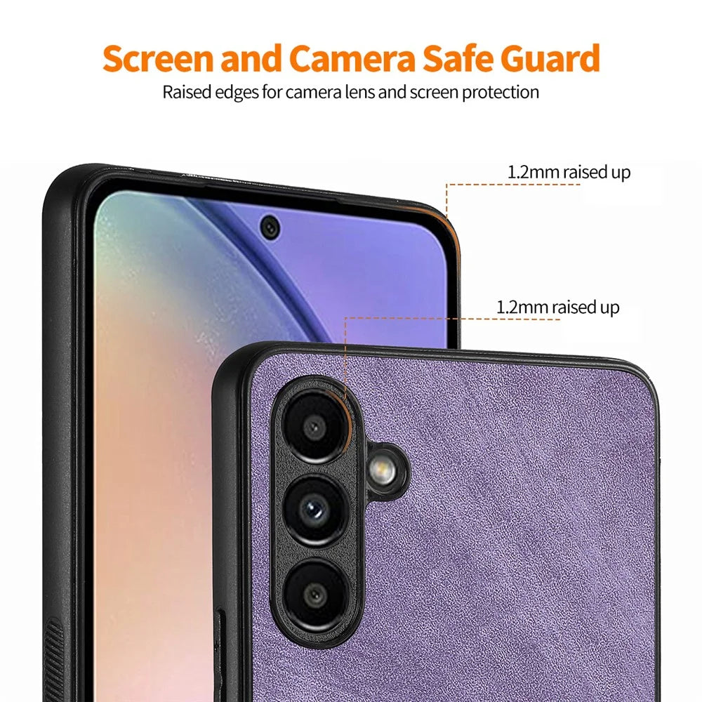 ENKAY HAT PRINCE For Samsung Galaxy A54 5G Retro PU Leather+PC Phone Case with High Aluminium-silicon Glass Film - Purple - 4