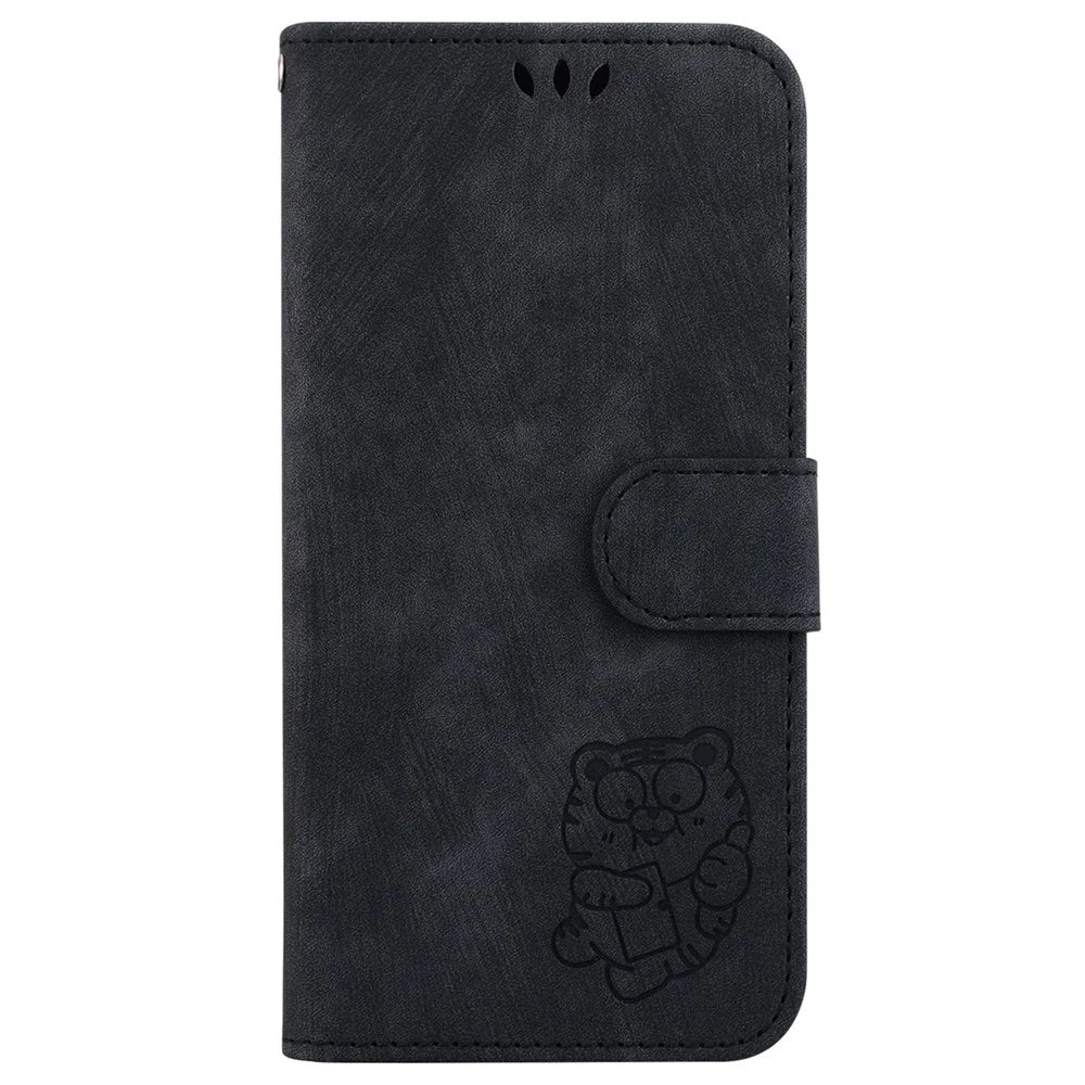 For iPhone 15 Pro Max Cute Tiger Pattern Imprinted PU Leather Wallet Stand Protective Phone Case - Black - 7