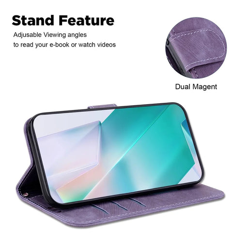 For iPhone 15 Pro Cute Tiger Pattern Imprinted PU Leather Anti-drop Cover Wallet Stand Phone Case - Purple - 2