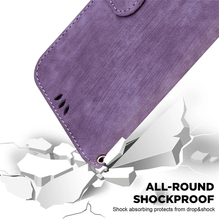 For iPhone 15 Pro Cute Tiger Pattern Imprinted PU Leather Anti-drop Cover Wallet Stand Phone Case - Purple - 6