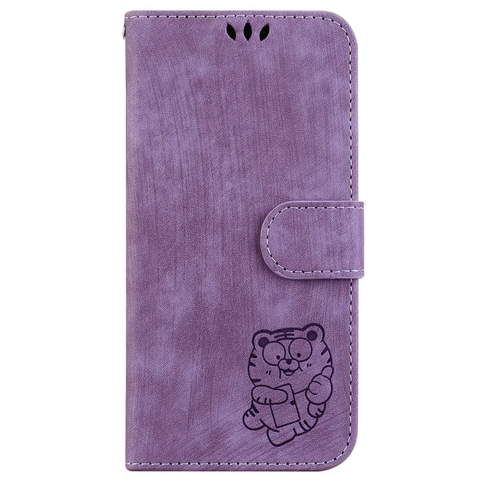 For iPhone 15 Pro Cute Tiger Pattern Imprinted PU Leather Anti-drop Cover Wallet Stand Phone Case - Purple - 7