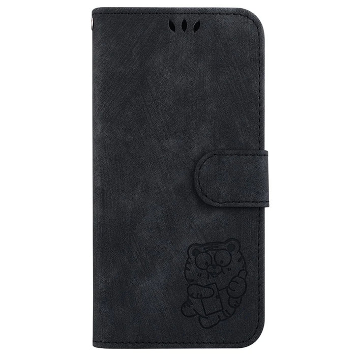 For iPhone 15 Cute Tiger Pattern Imprinted Fully Wrapped PU Leather Cover Wallet Stand Phone Case - Black - 7