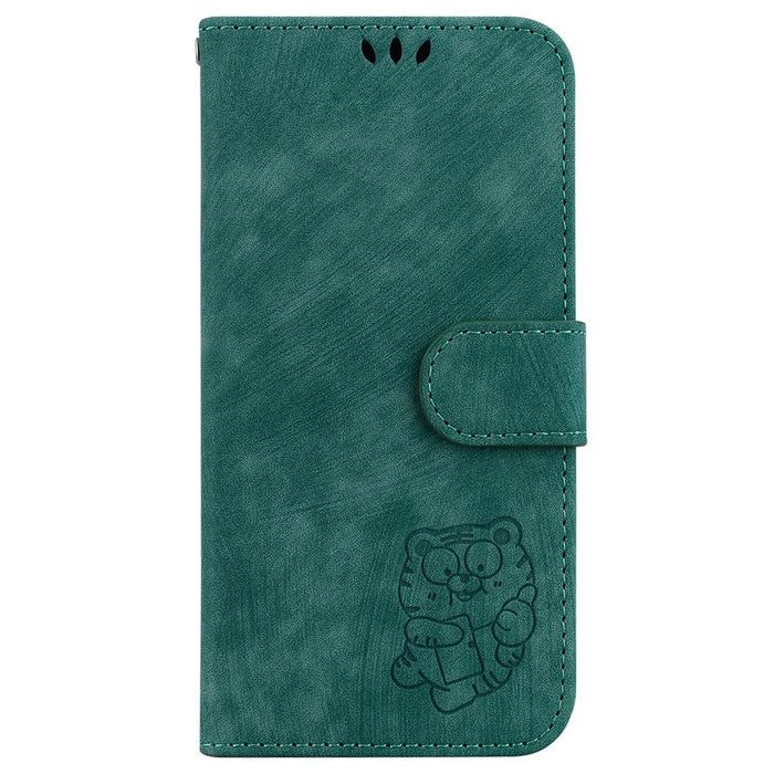 For iPhone 15 Plus Cute Tiger Pattern Imprinted PU Leather Cover Wallet Stand Well-protected Phone Case - Green - 7
