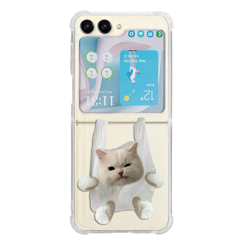 For Samsung Galaxy Z Flip5 5G TPU Reinforced Corners Phone Case Pattern Printing Phone Cover - Plastic Bag Cat - 1