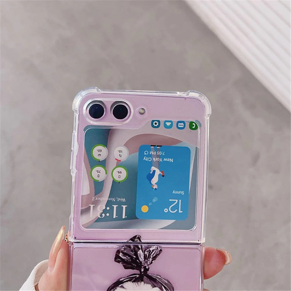 For Samsung Galaxy Z Flip5 5G TPU Reinforced Corners Phone Case Pattern Printing Phone Cover - Plastic Bag Cat - 2
