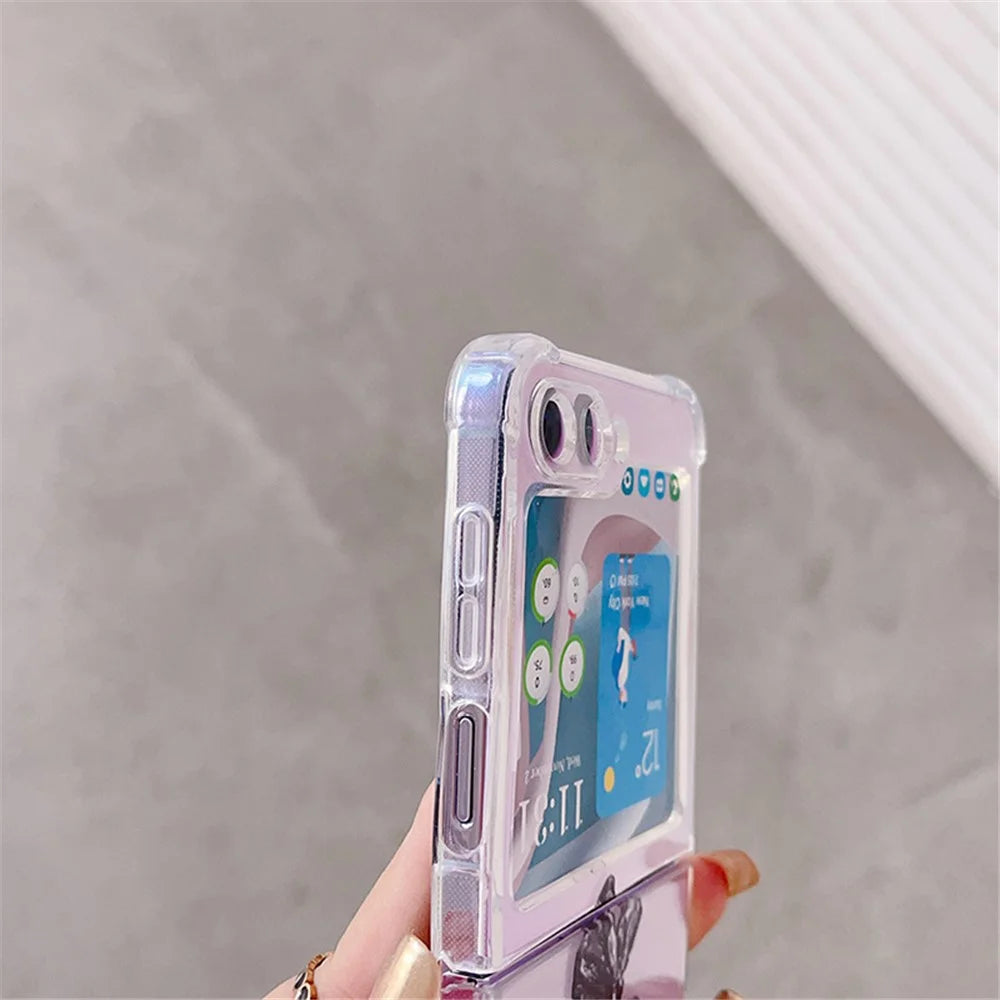 For Samsung Galaxy Z Flip5 5G TPU Reinforced Corners Phone Case Pattern Printing Phone Cover - Plastic Bag Cat - 3