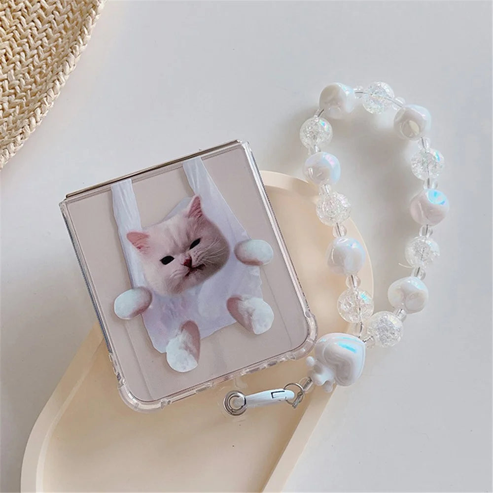 For Samsung Galaxy Z Flip5 5G TPU Reinforced Corners Phone Case Pattern Printing Phone Cover - Plastic Bag Cat - 7