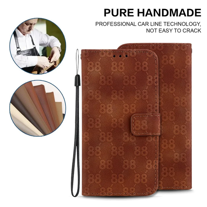 For Samsung Galaxy S23 FE Leather Wallet Phone Case Double 8-Shape Imprint Folding Stand Cover - Brown - 5