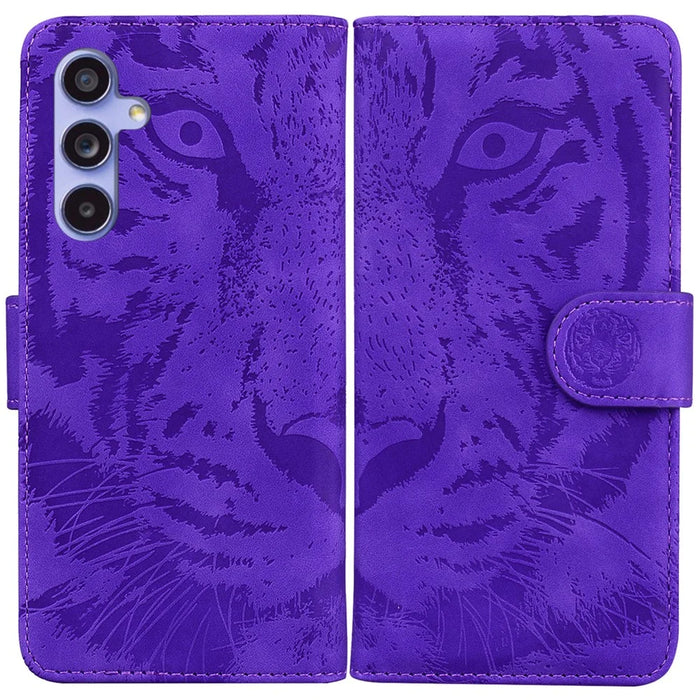 Tiger Imprint Protective Cover for Samsung Galaxy S23 FE PU Leather Wallet Stand Phone Shell - Purple - 1