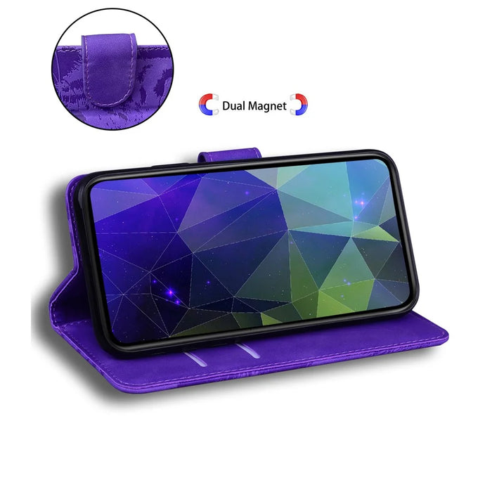 Tiger Imprint Protective Cover for Samsung Galaxy S23 FE PU Leather Wallet Stand Phone Shell - Purple - 3