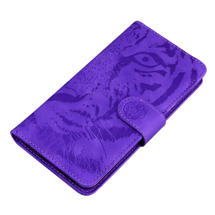 Tiger Imprint Protective Cover for Samsung Galaxy S23 FE PU Leather Wallet Stand Phone Shell - Purple - 4