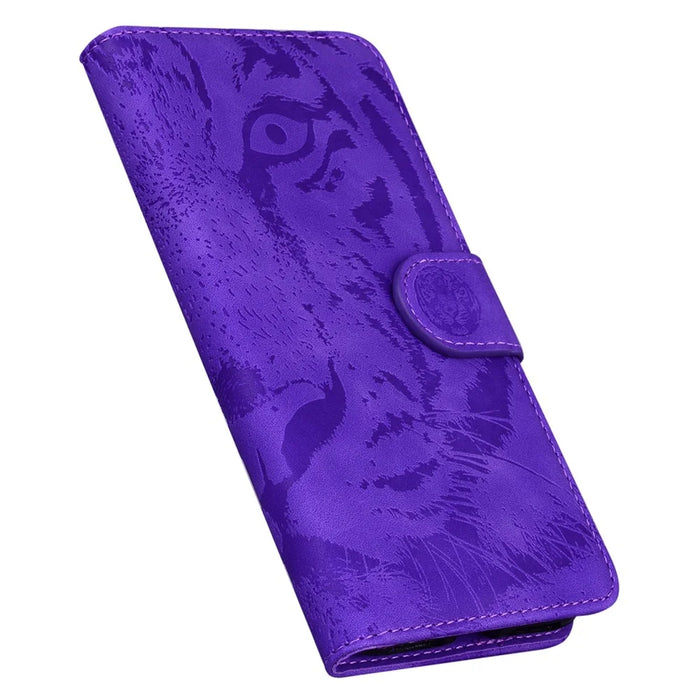 Tiger Imprint Protective Cover for Samsung Galaxy S23 FE PU Leather Wallet Stand Phone Shell - Purple - 5