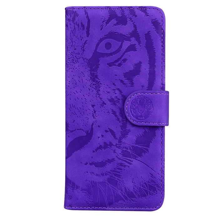 Tiger Imprint Protective Cover for Samsung Galaxy S23 FE PU Leather Wallet Stand Phone Shell - Purple - 6