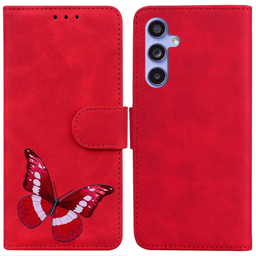 For Samsung Galaxy S23 FE Butterfly Printing Flip Stand Wallet Case Leather Anti-drop Phone Cover - Red - 1