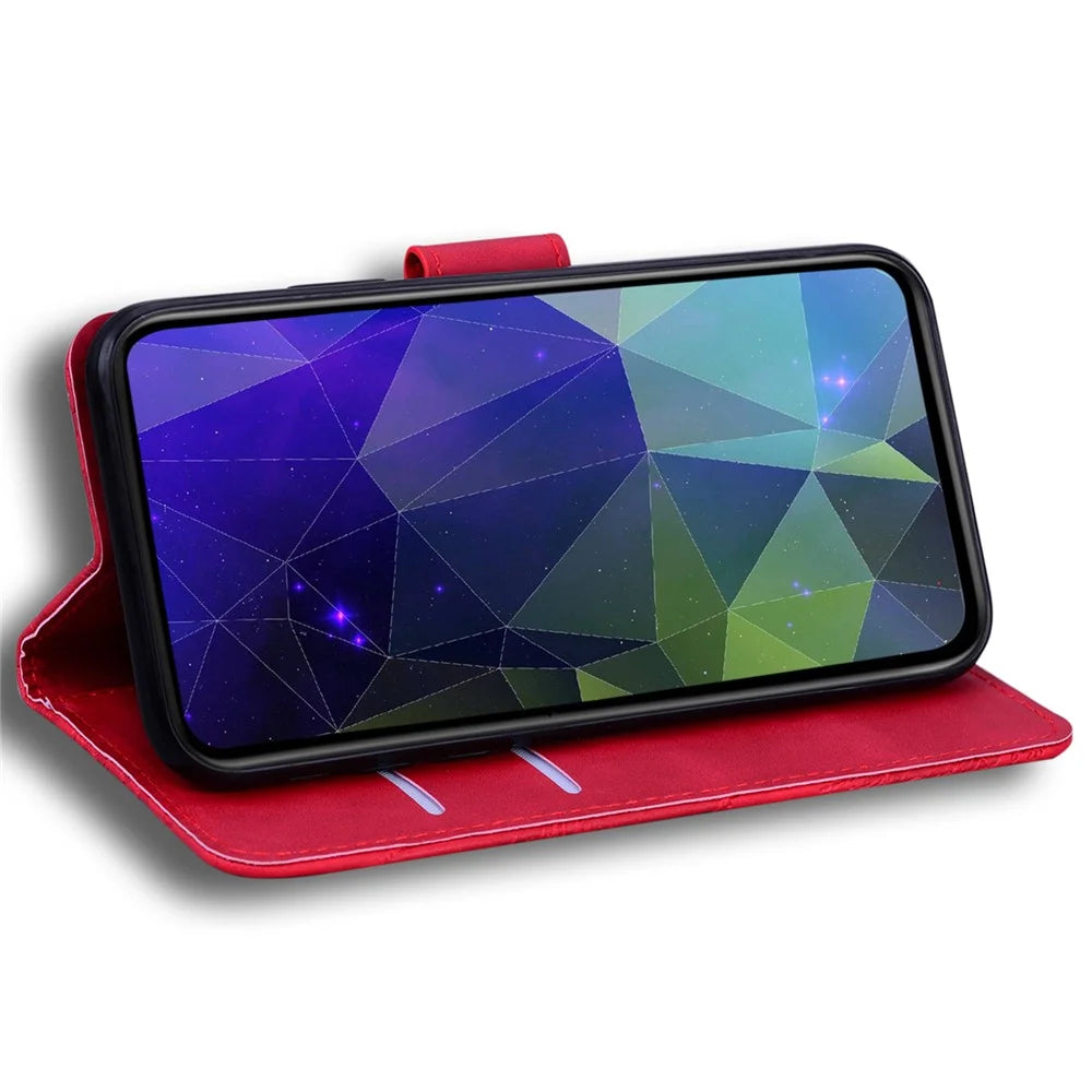 For Samsung Galaxy S23 FE Butterfly Printing Flip Stand Wallet Case Leather Anti-drop Phone Cover - Red - 3