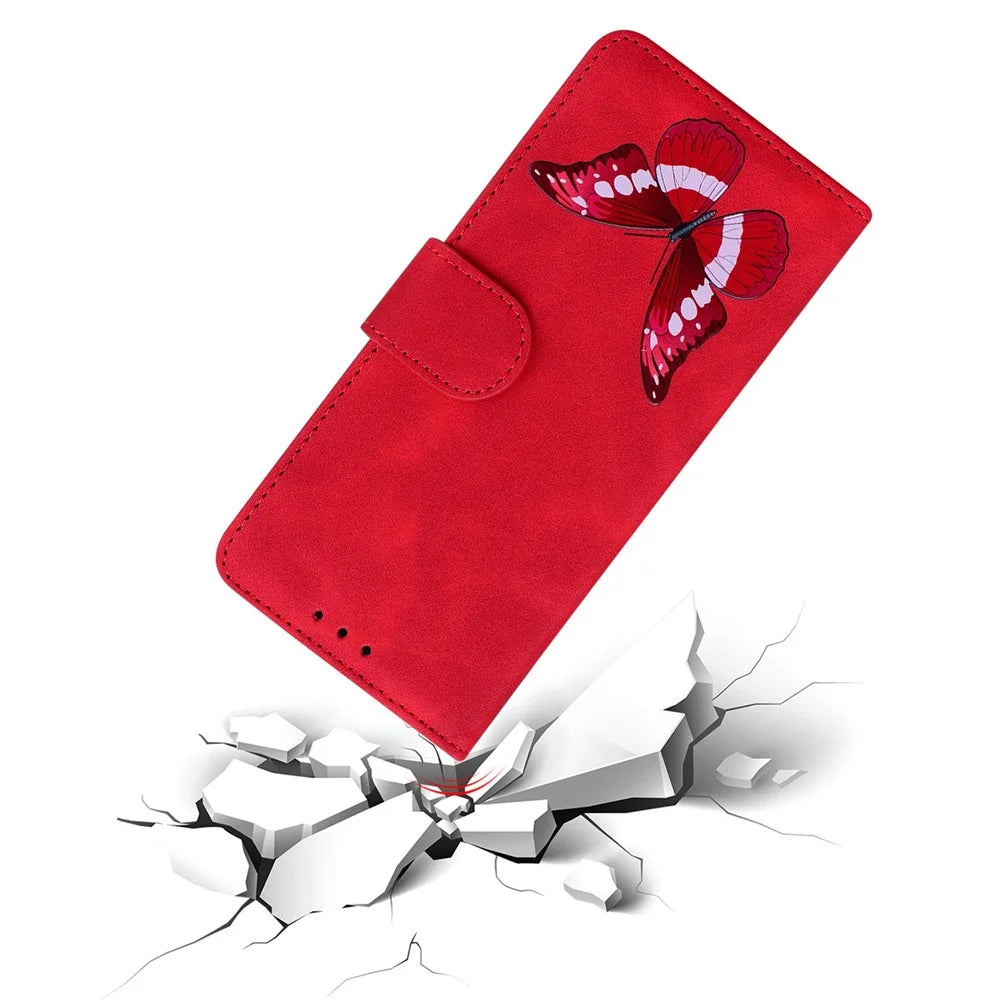 For Samsung Galaxy S23 FE Butterfly Printing Flip Stand Wallet Case Leather Anti-drop Phone Cover - Red - 4