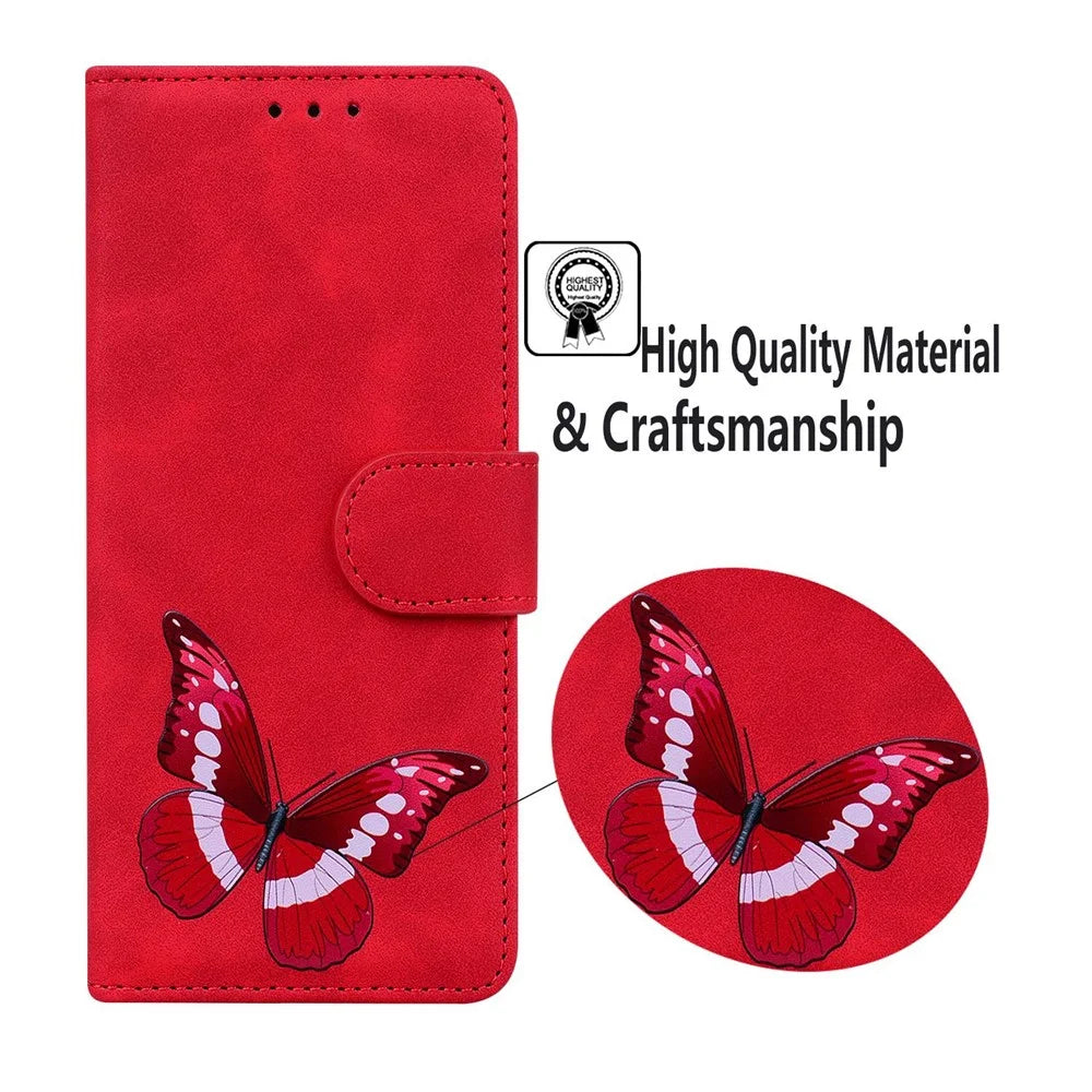 For Samsung Galaxy S23 FE Butterfly Printing Flip Stand Wallet Case Leather Anti-drop Phone Cover - Red - 5